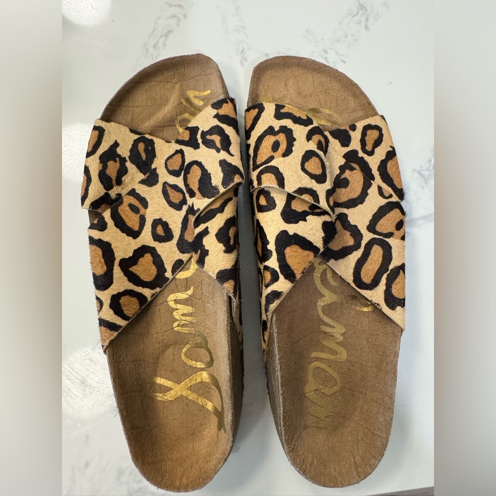 Sam Edelman Leopard Print Cross-Band Slide Sandals - Black & Brown